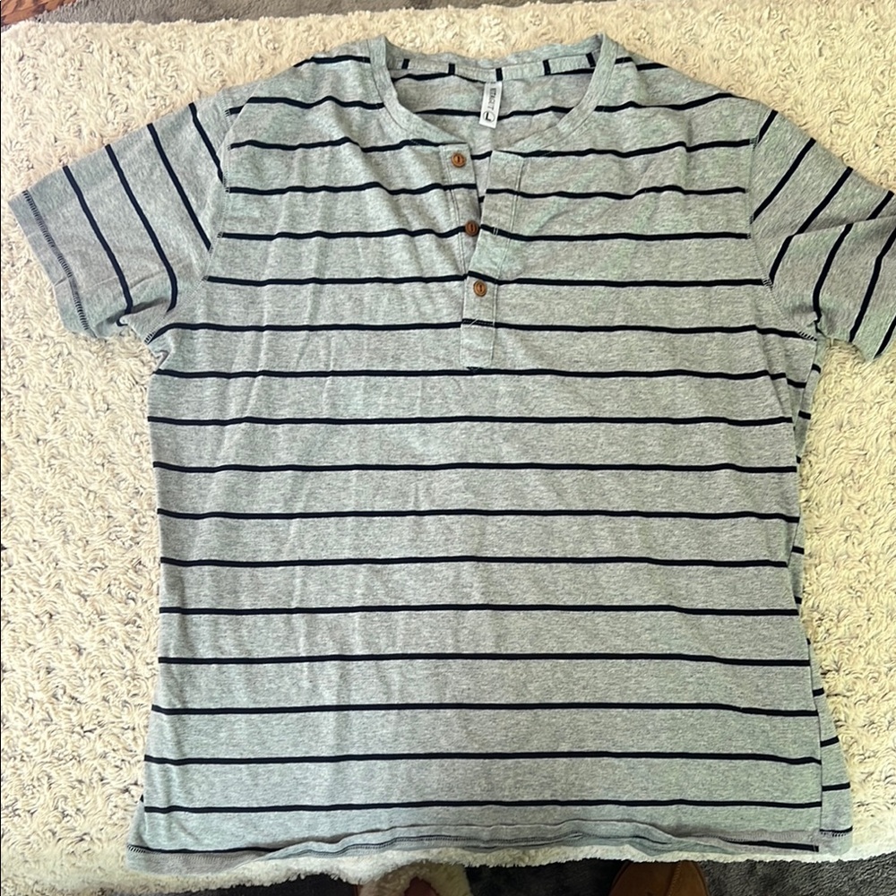 Gray Striped Short Sleeve Henley Tee